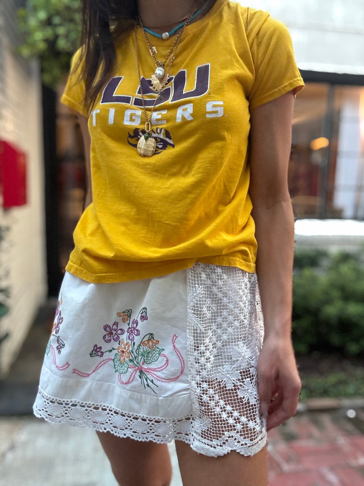 Embroidered Flowers and Lace Mini