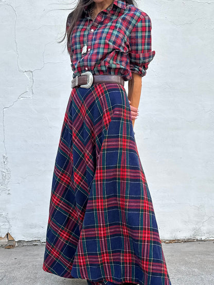 Blue and Red Wool Tartan Skirt