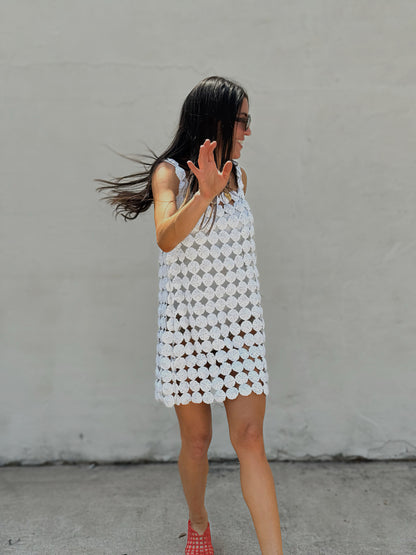 Yo-yo Mini Dress in White