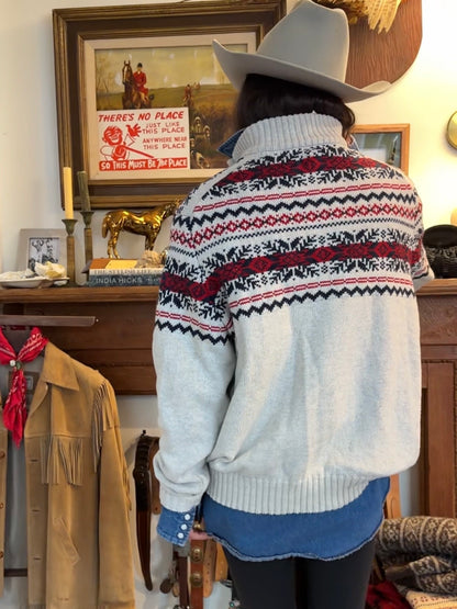 Cotton Fair Isle Button Neck