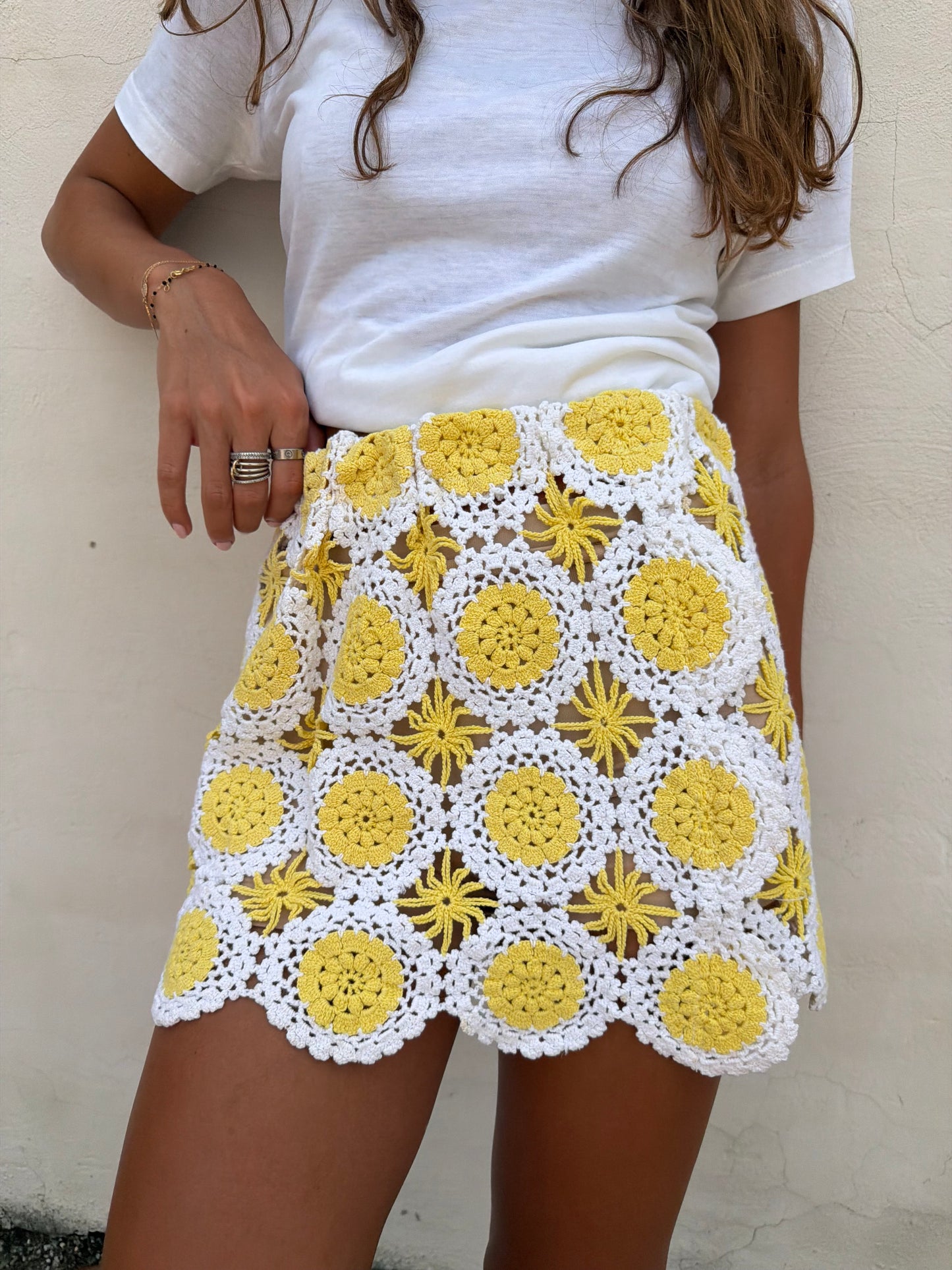 Sunshine Yellow Crochet Mini Skirt