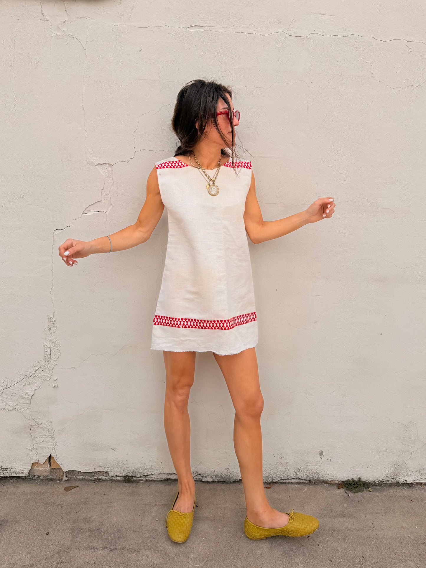 European Linen w/ Red Mini Dress