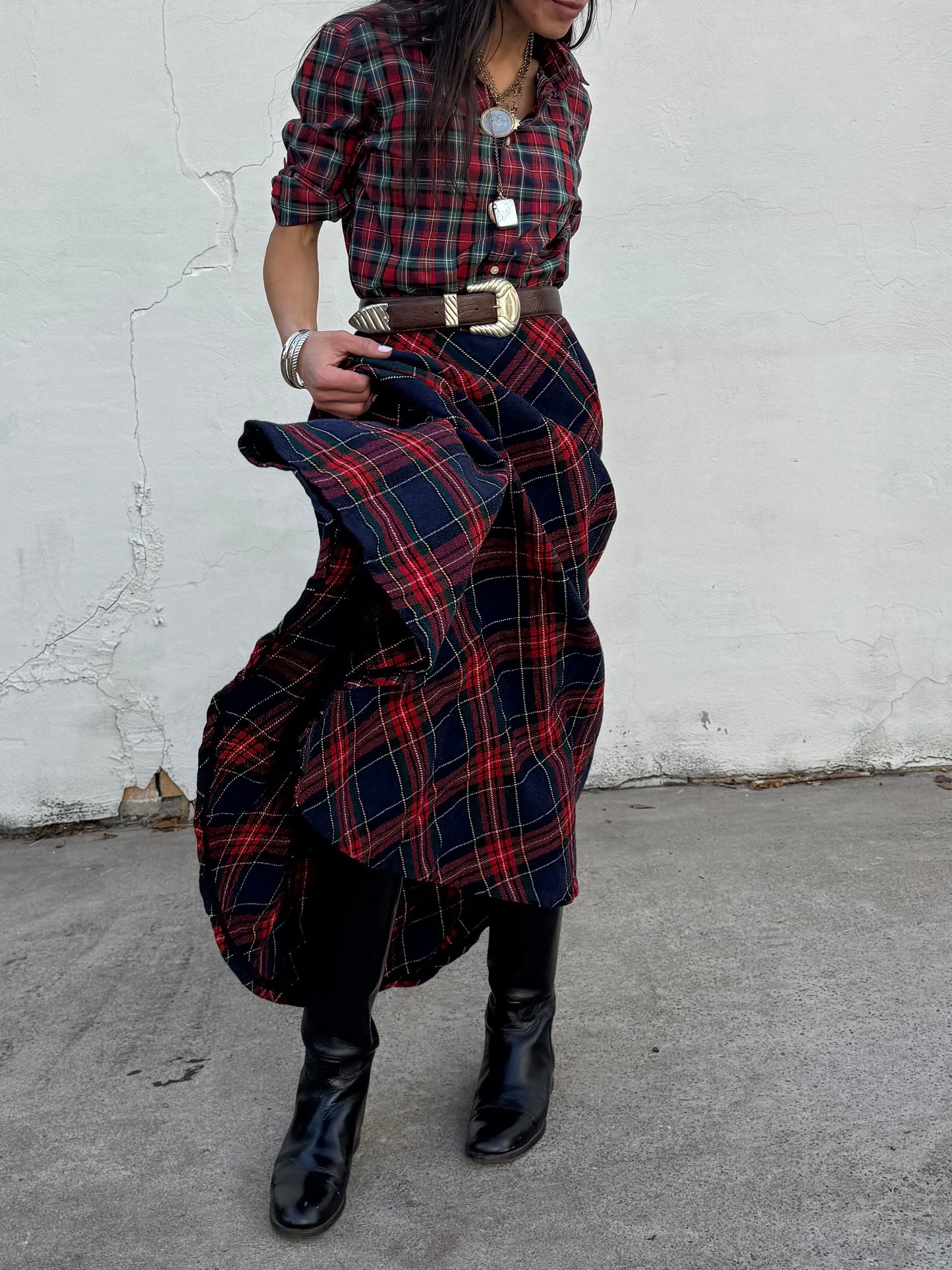 Blue and Red Wool Tartan Skirt