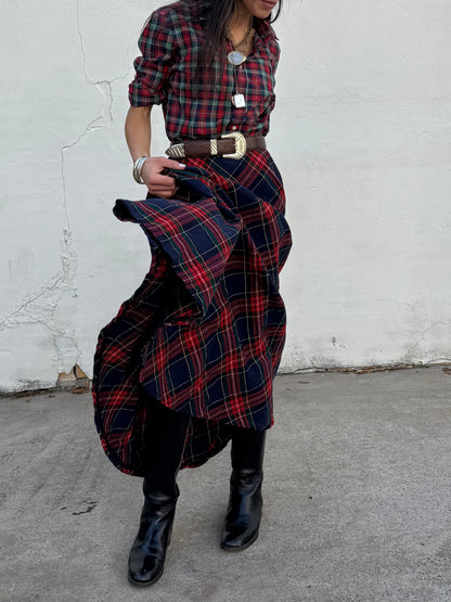 Blue and Red Wool Tartan Skirt