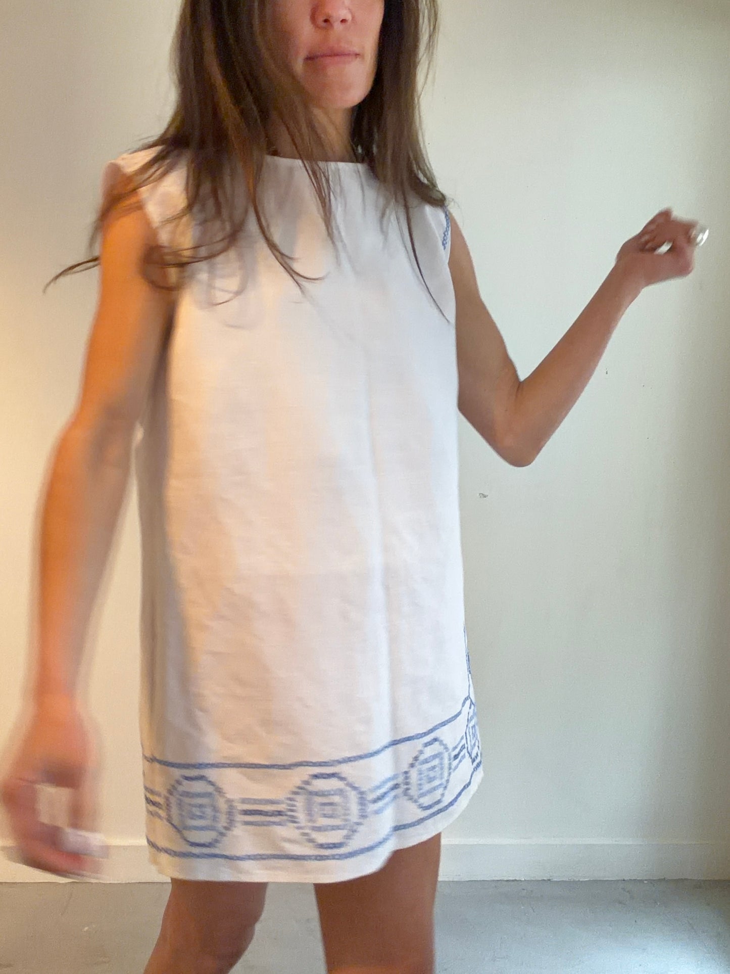 Blue Cross Stitch Mini Dress
