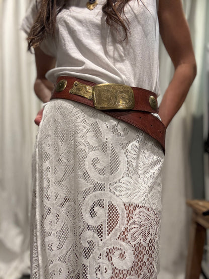 Brass + Brown Leather Belt