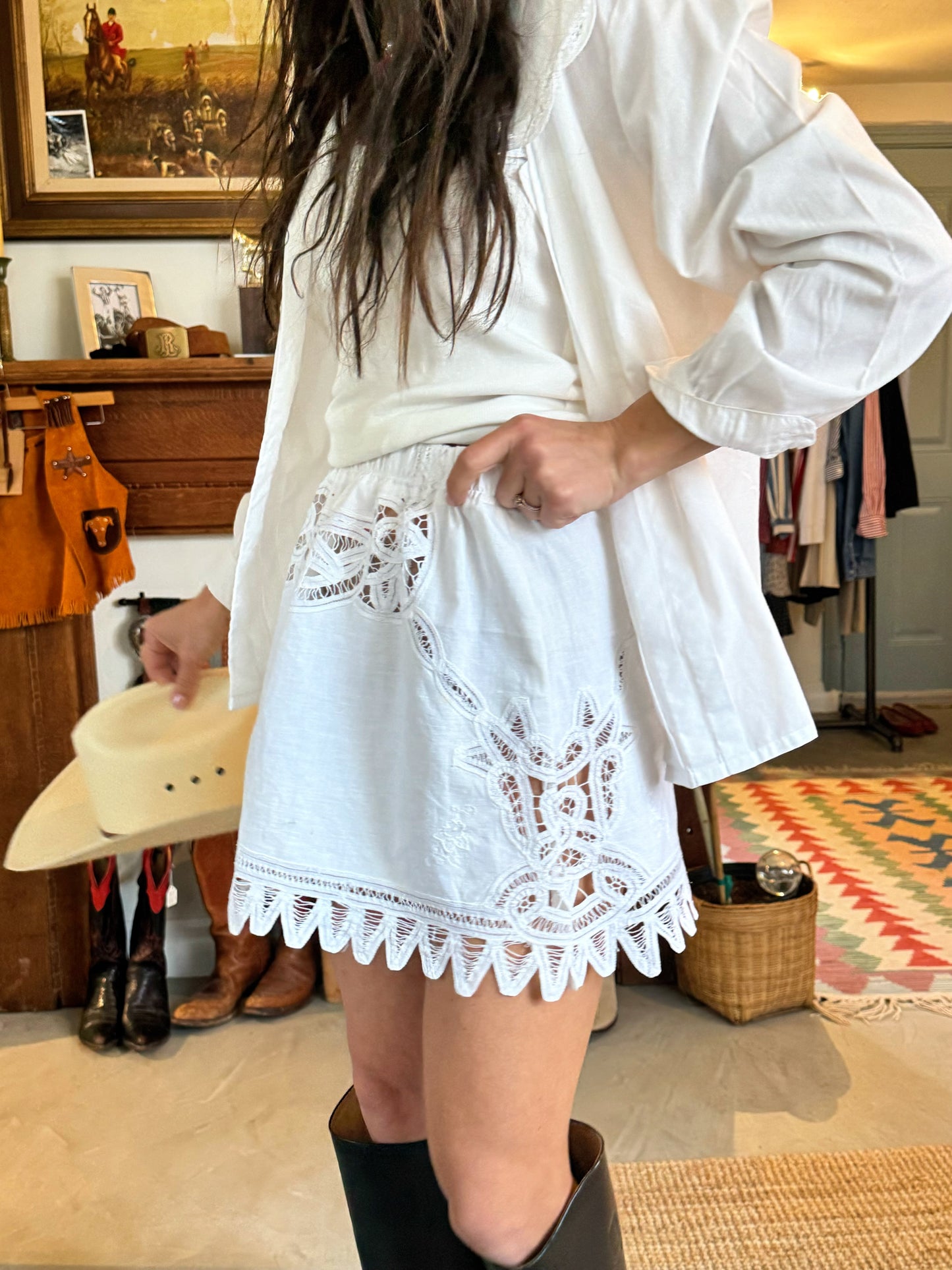 Linen and Lace Antique Euro Sham Mini Skirt