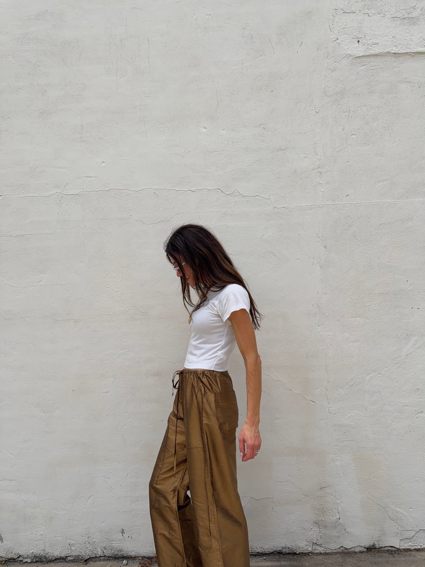 Silk Dupioni Drawstring Pants Bronze