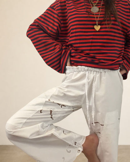 Reworked Antique Embroidered Linen Pants