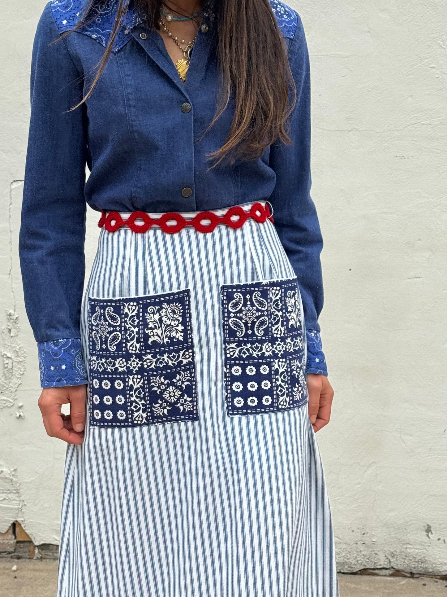 Ticking Stripe 70s Maxi Skirt
