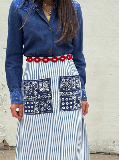 Ticking Stripe 70s Maxi Skirt
