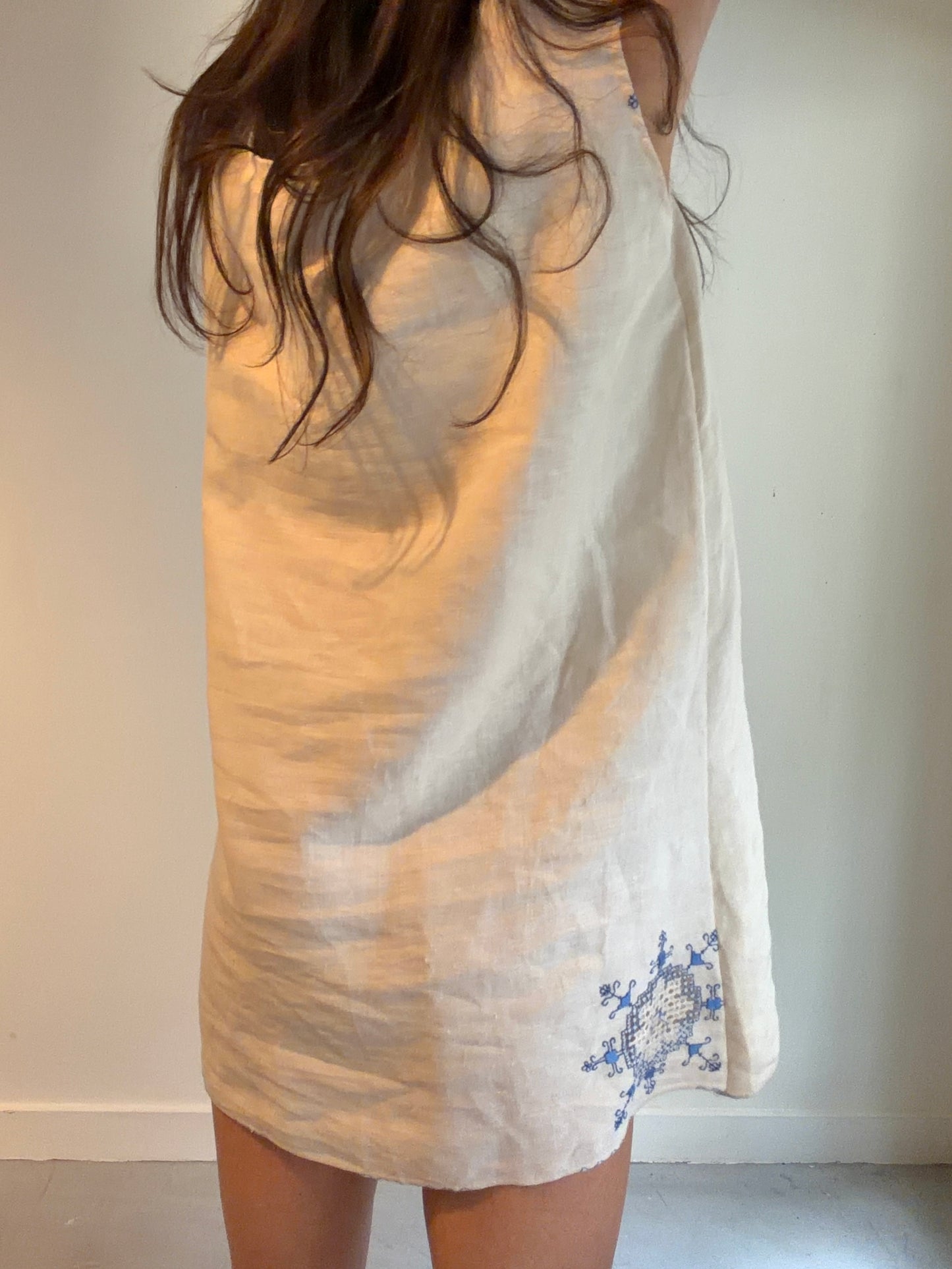 Blue Embroidered Mini Dress
