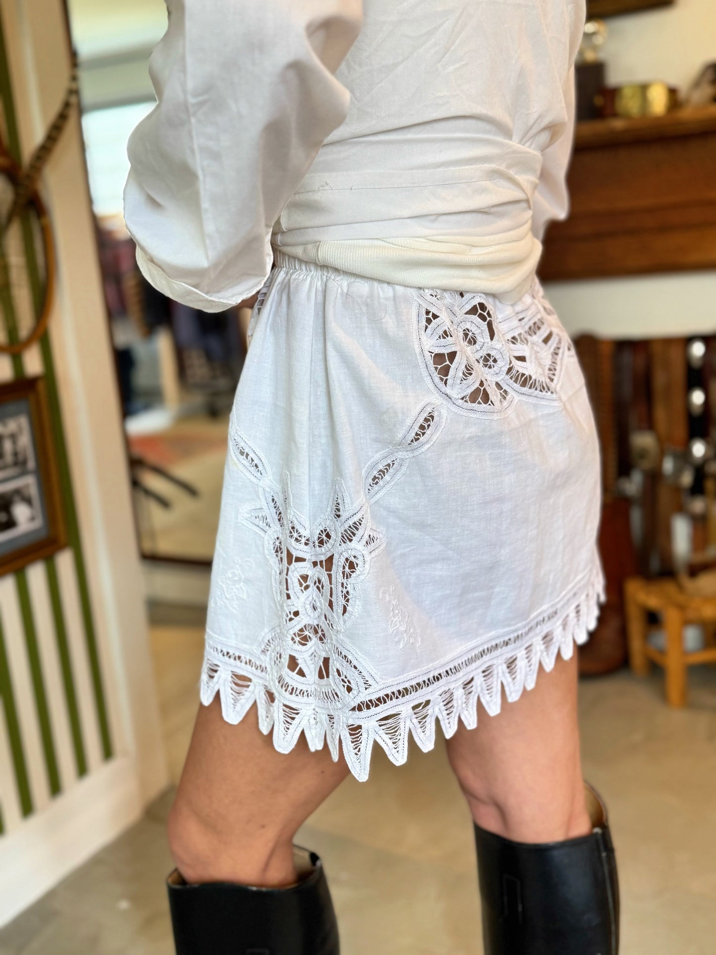 Linen and Lace Antique Euro Sham Mini Skirt