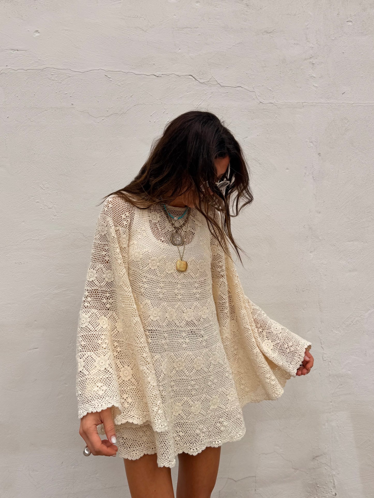 Crochet Bell Sleeve Tunic Dress