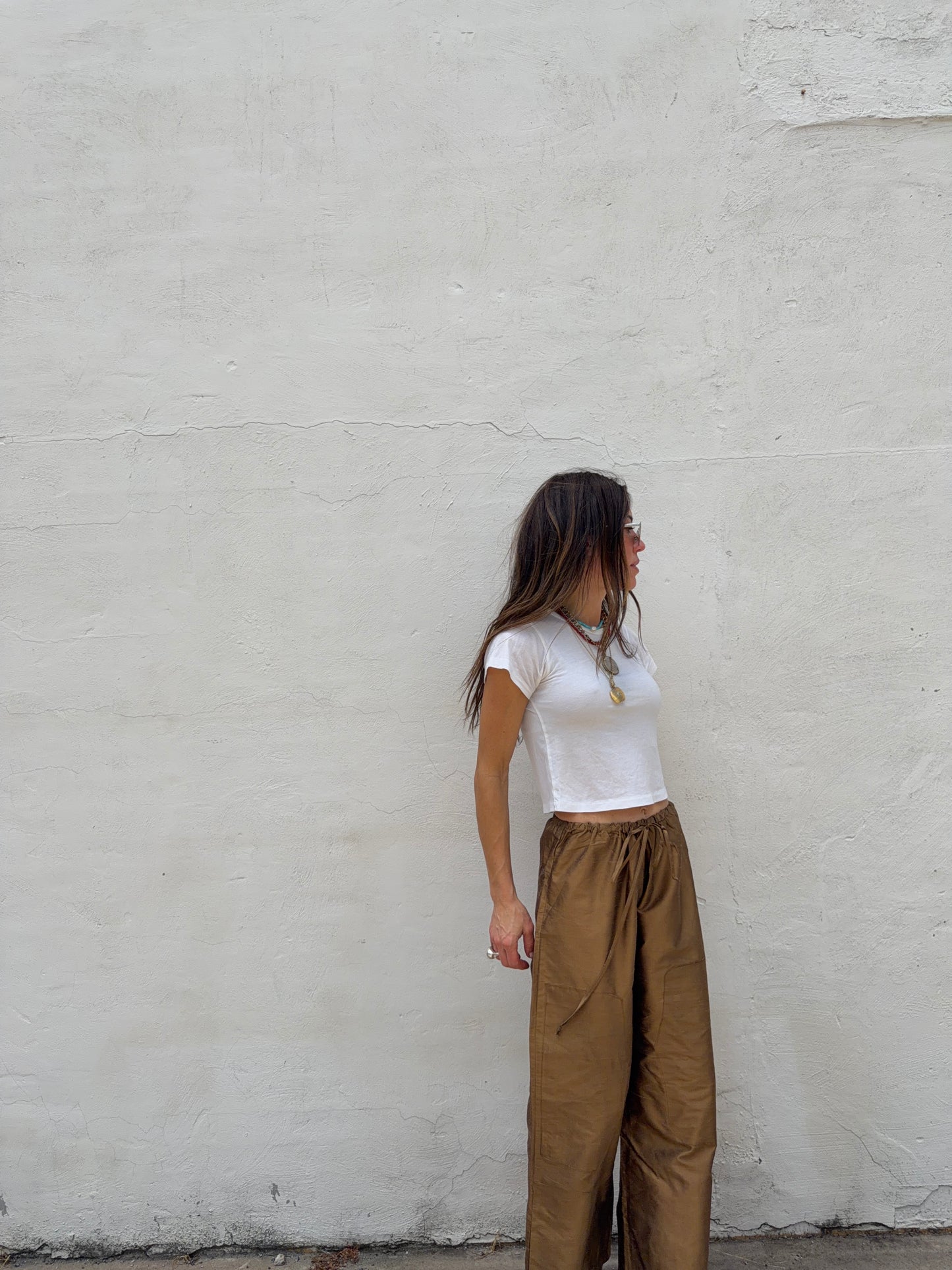 Silk Dupioni Drawstring Pants Bronze