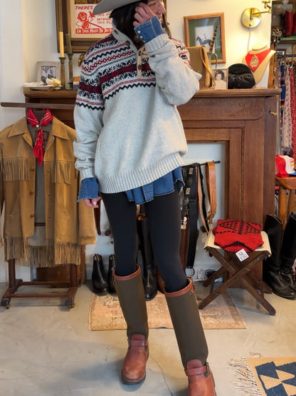 Cotton Fair Isle Button Neck