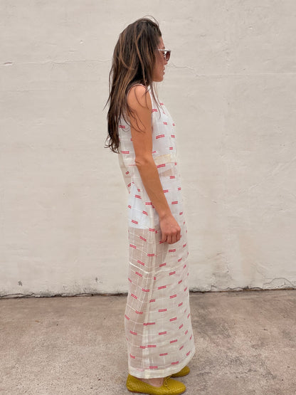 Maxi Dress Antique Organdy with Red Embroidery
