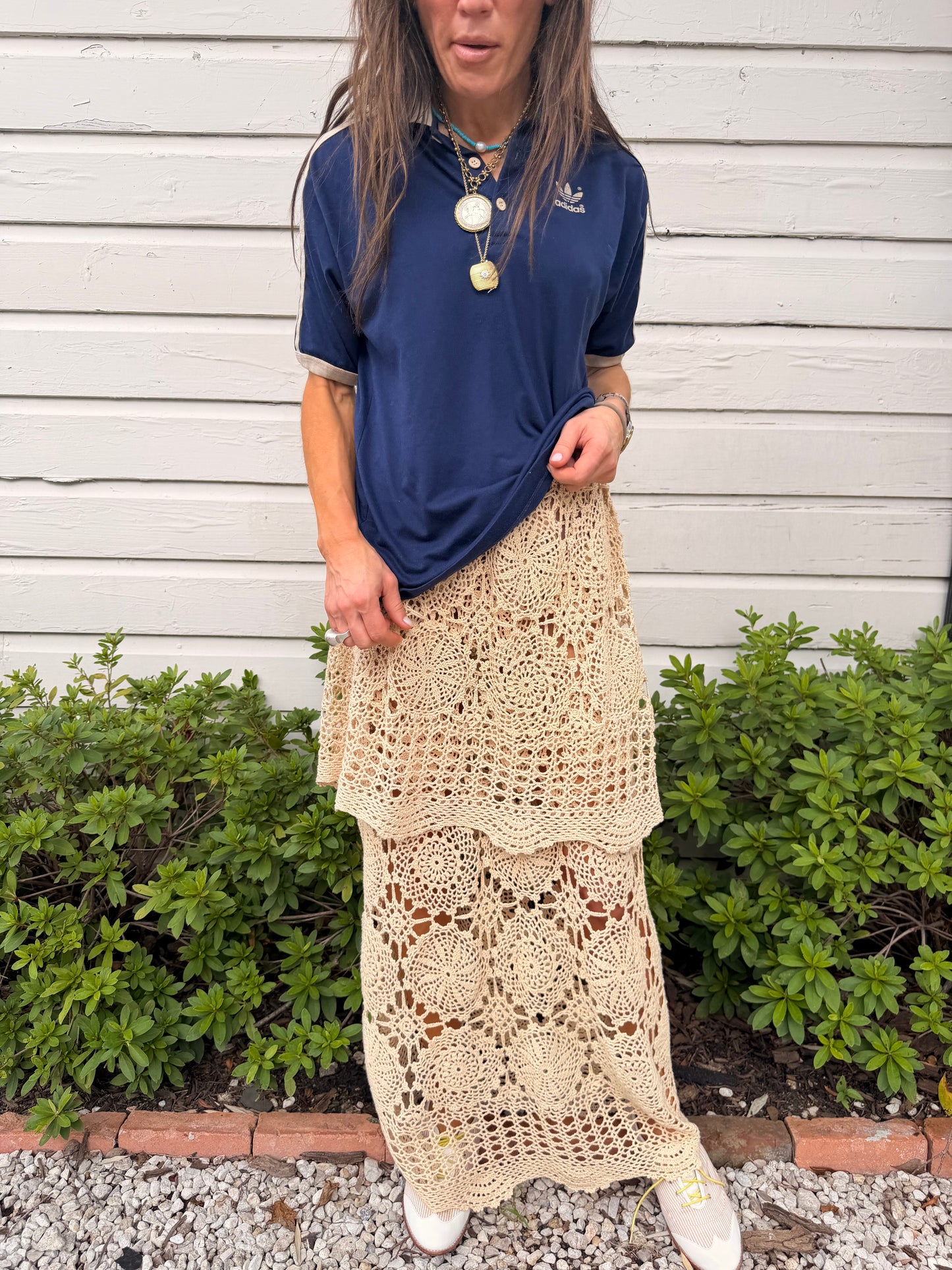 Double Tiered Crochet Maxi Skirt