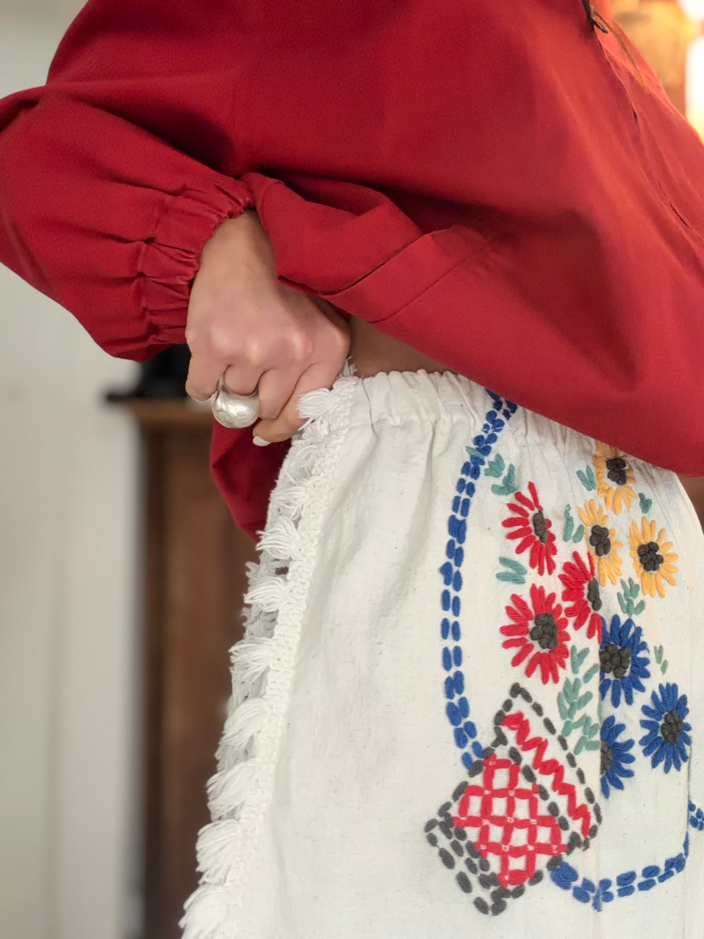 Hand Embroidered Picnic Mini Skirt