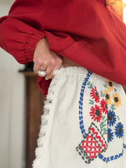 Hand Embroidered Picnic Mini Skirt
