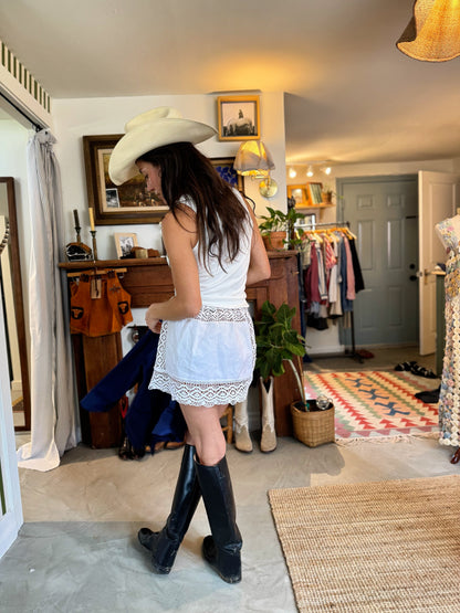 White Linen and Lace Tablecloth Mini Skirt