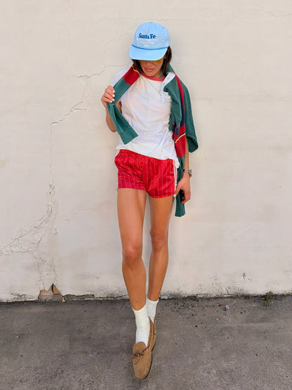 Satin Stripe Track Shorts Red