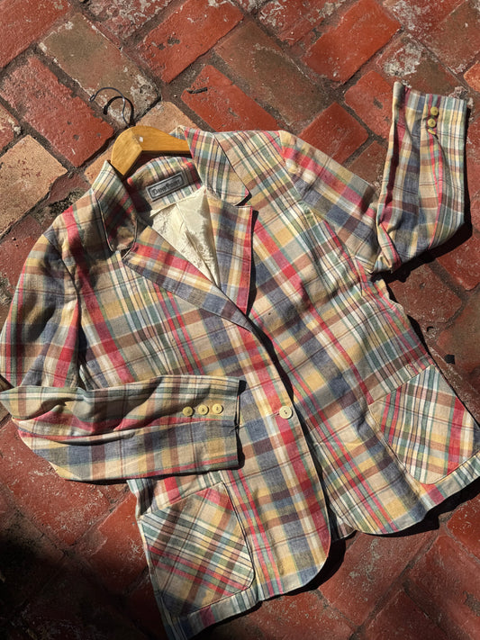 Madras Plaid Linen Blazer 80s