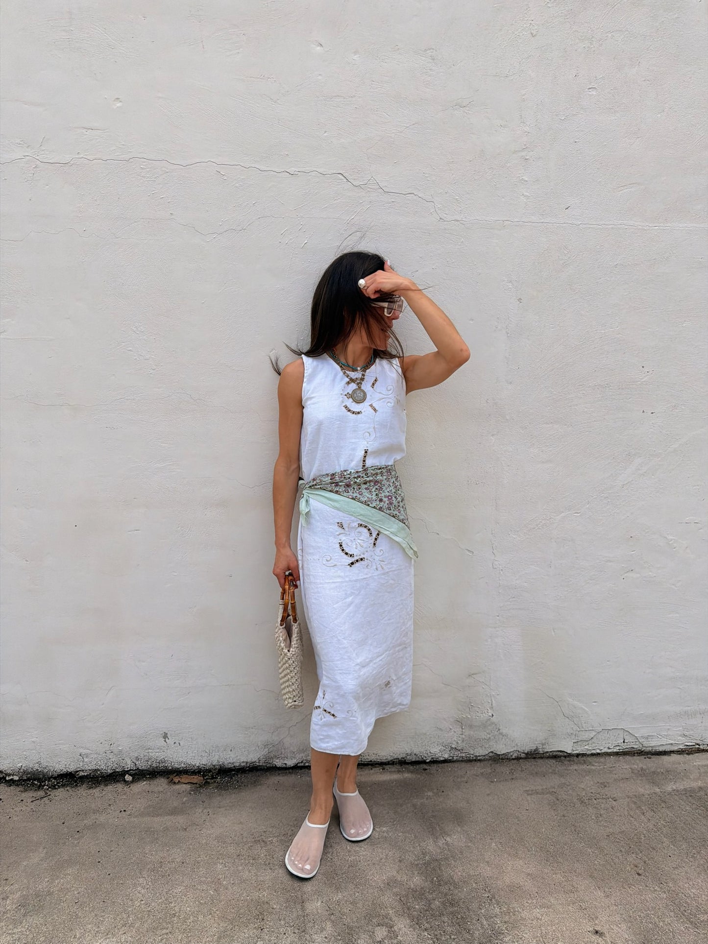White Cutwork Midi Dress