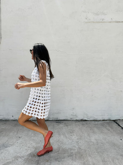 Yo-yo Mini Dress in White