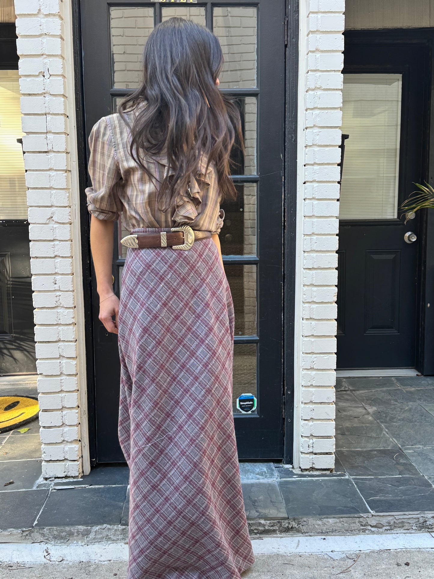 Grey/Burgundy Stretch Knit Skirt