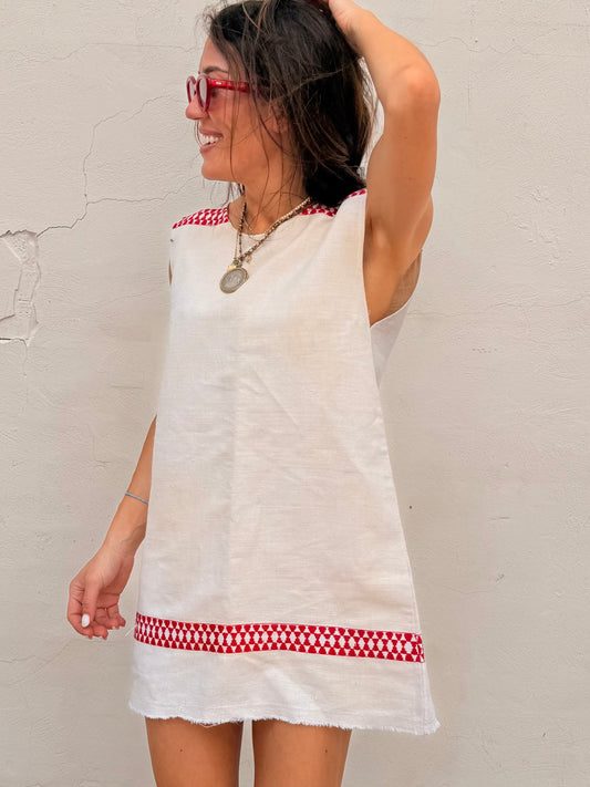 European Linen w/ Red Mini Dress