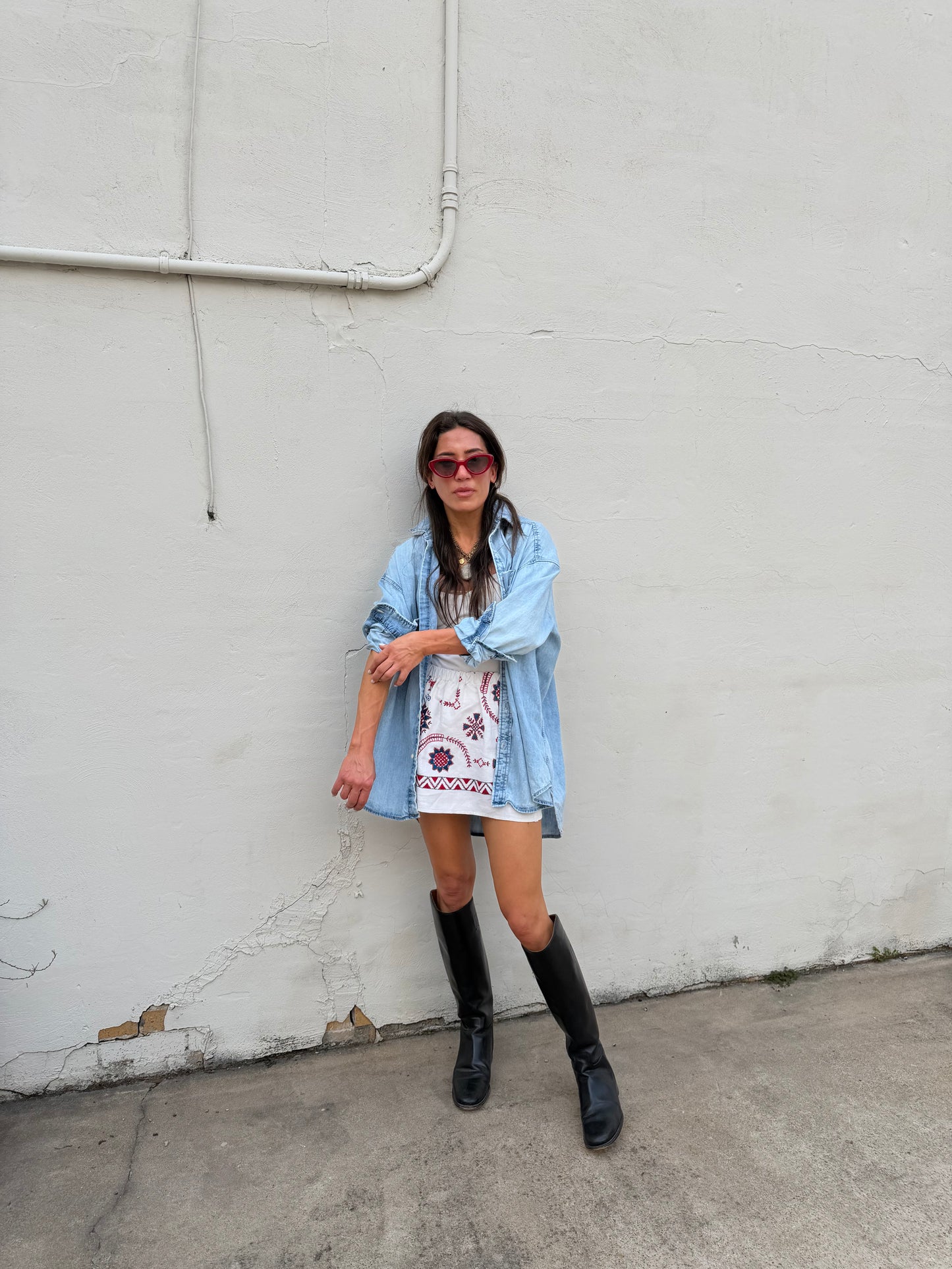 Scandi Red and Blue Embroidered Mini Skirt