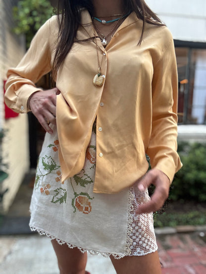 Cross-stitch and Lace Mini Yellow Floral
