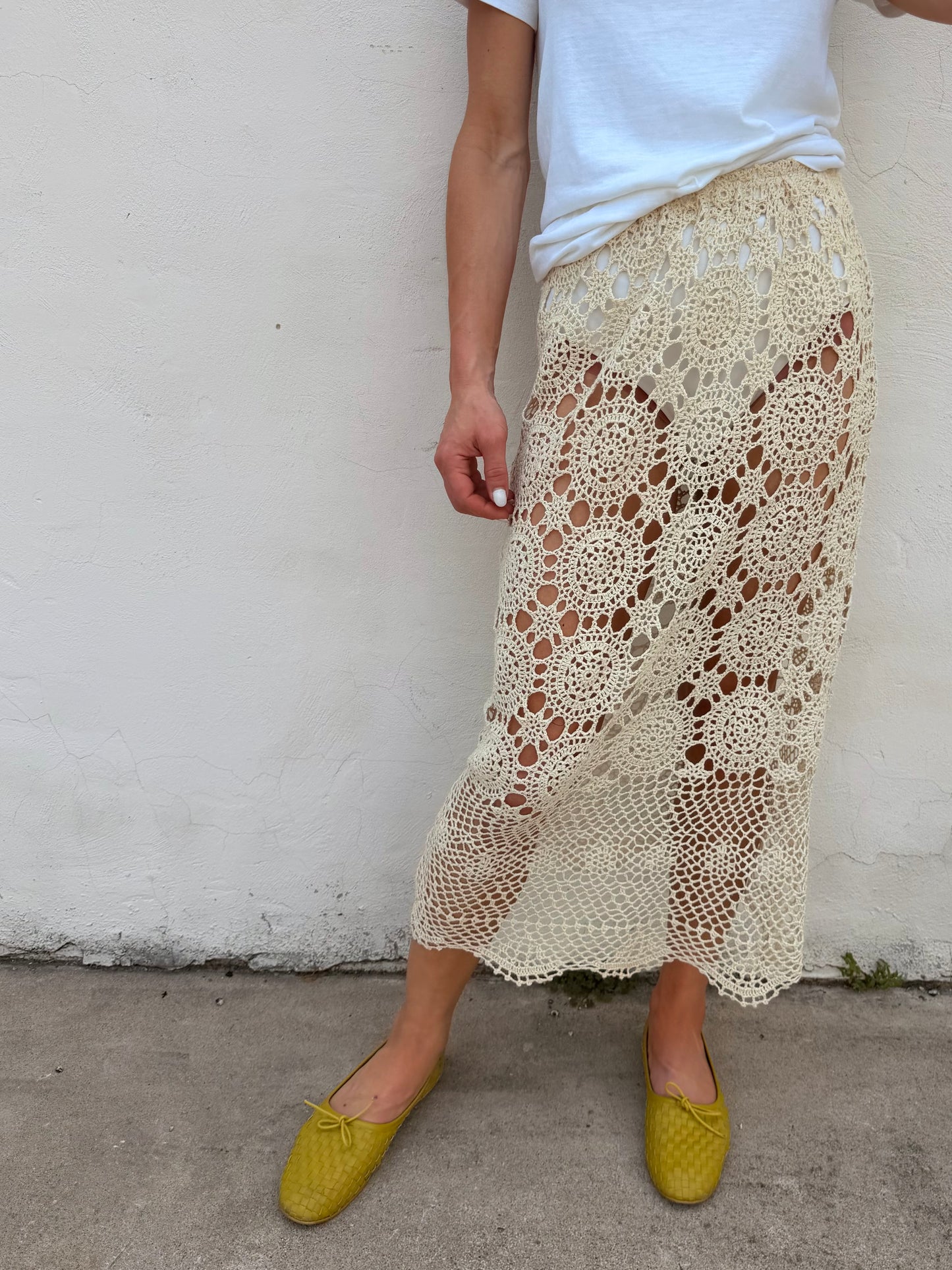 Crochet Midi Skirt Ivory
