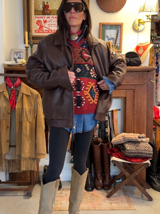 Brown Pebbled Leather Bomber
