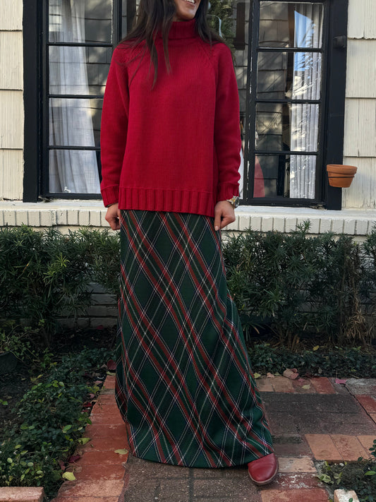 70s Green Tartan Stretch Maxi
