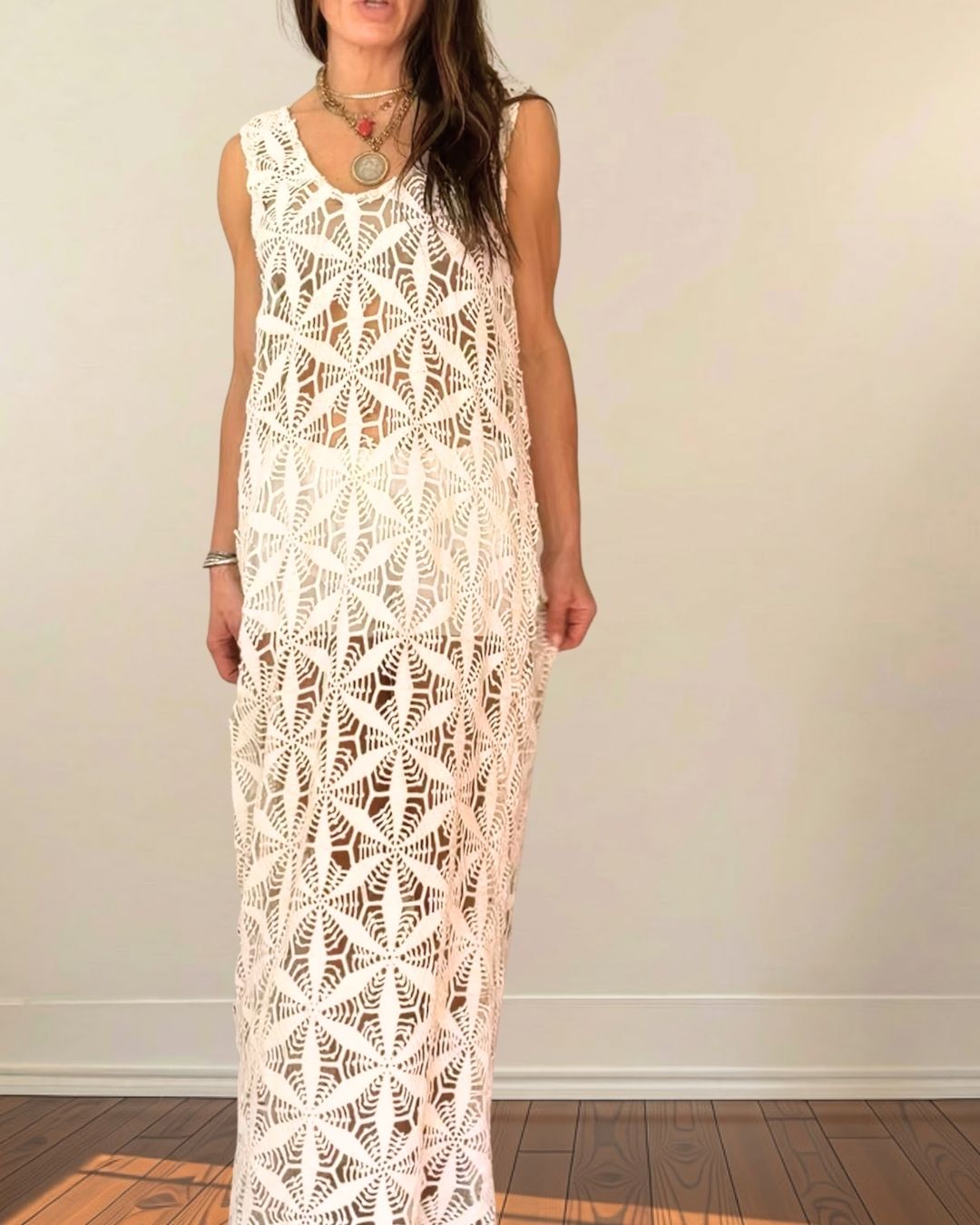 Crocheted Lace Long Dress