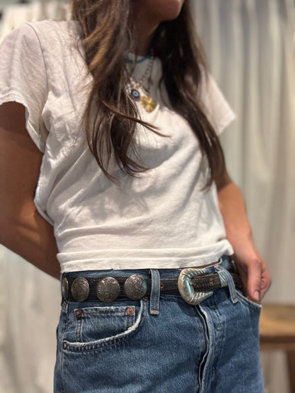 Al Beres German Silver and Black Leather Stud Belt
