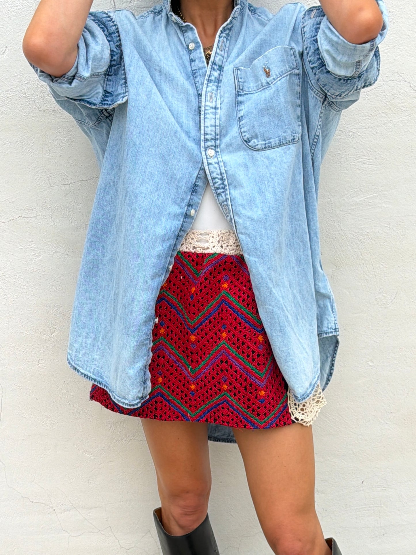 Woven Textile and Crochet Mini Skirt