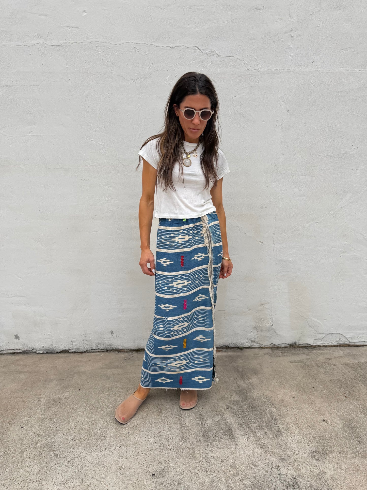 Denim Blue Multi Baule Maxi Skirt