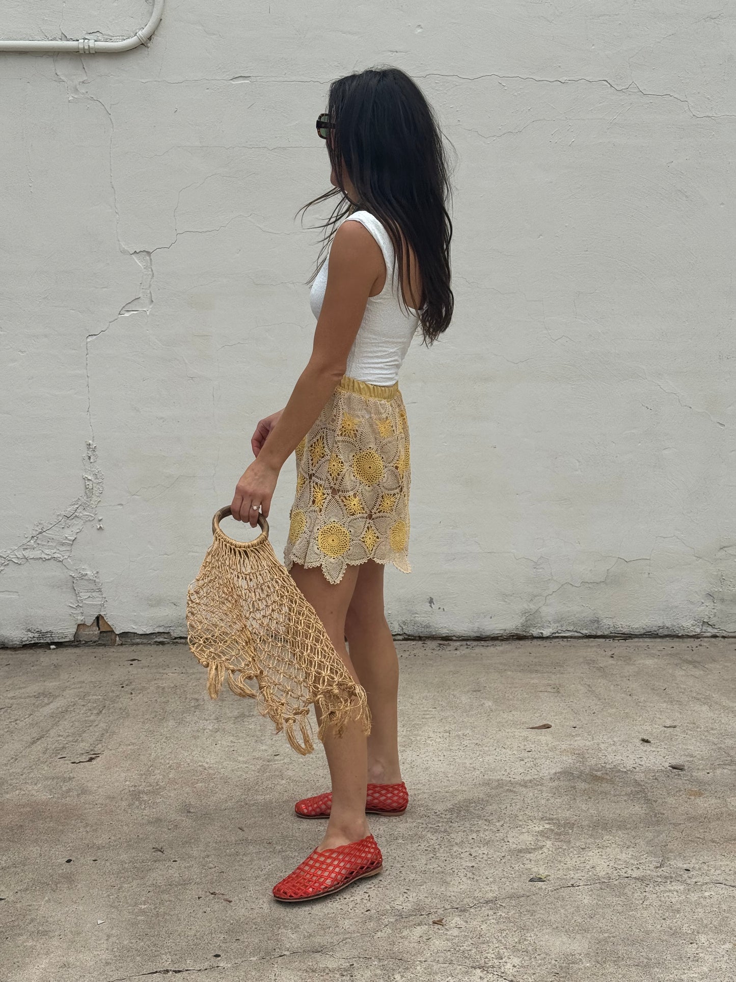 Lace Tablecloth Mini Skirt Yellow/Tan