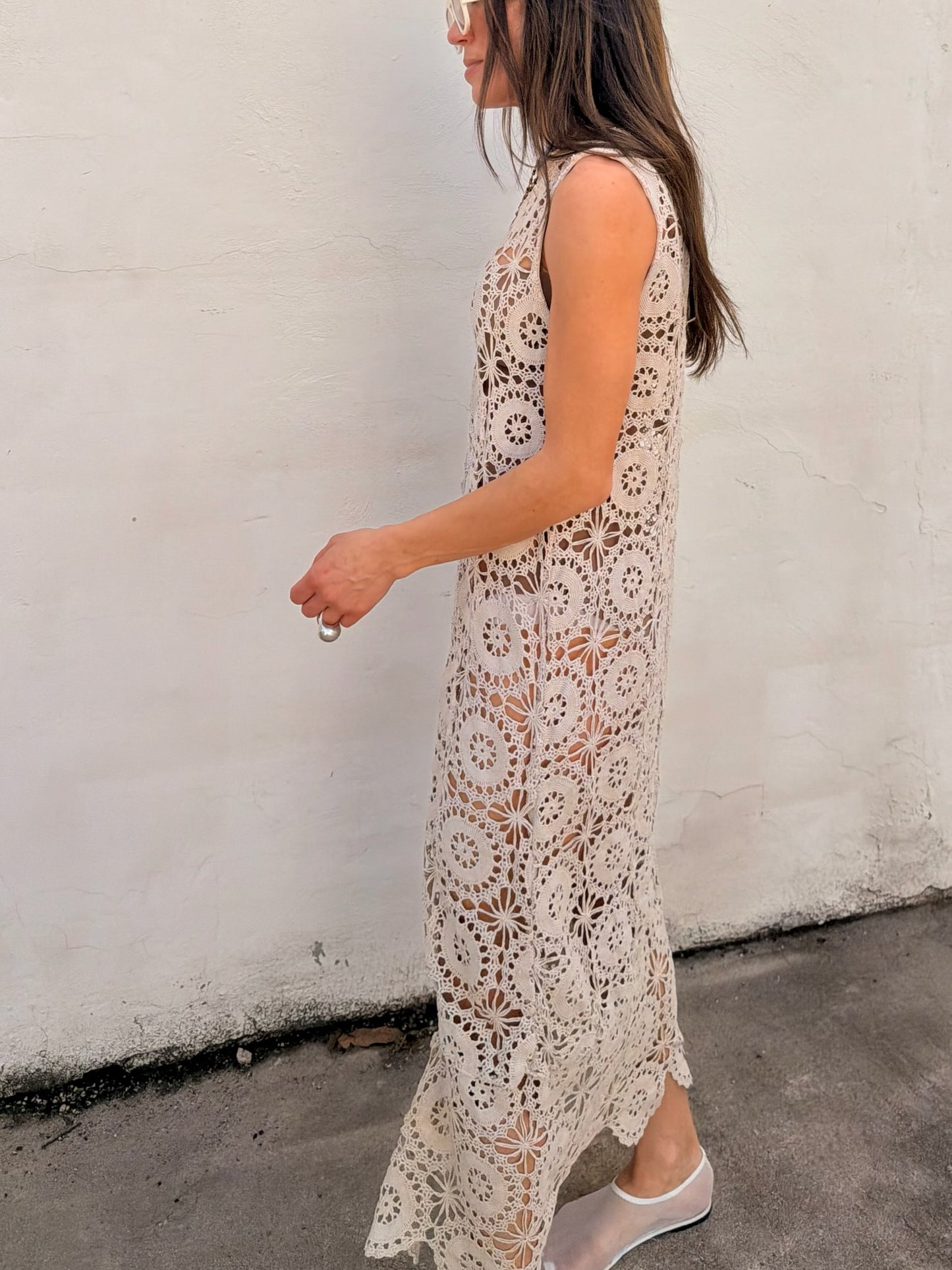 Sand Hand Crocheted Maxi Dress