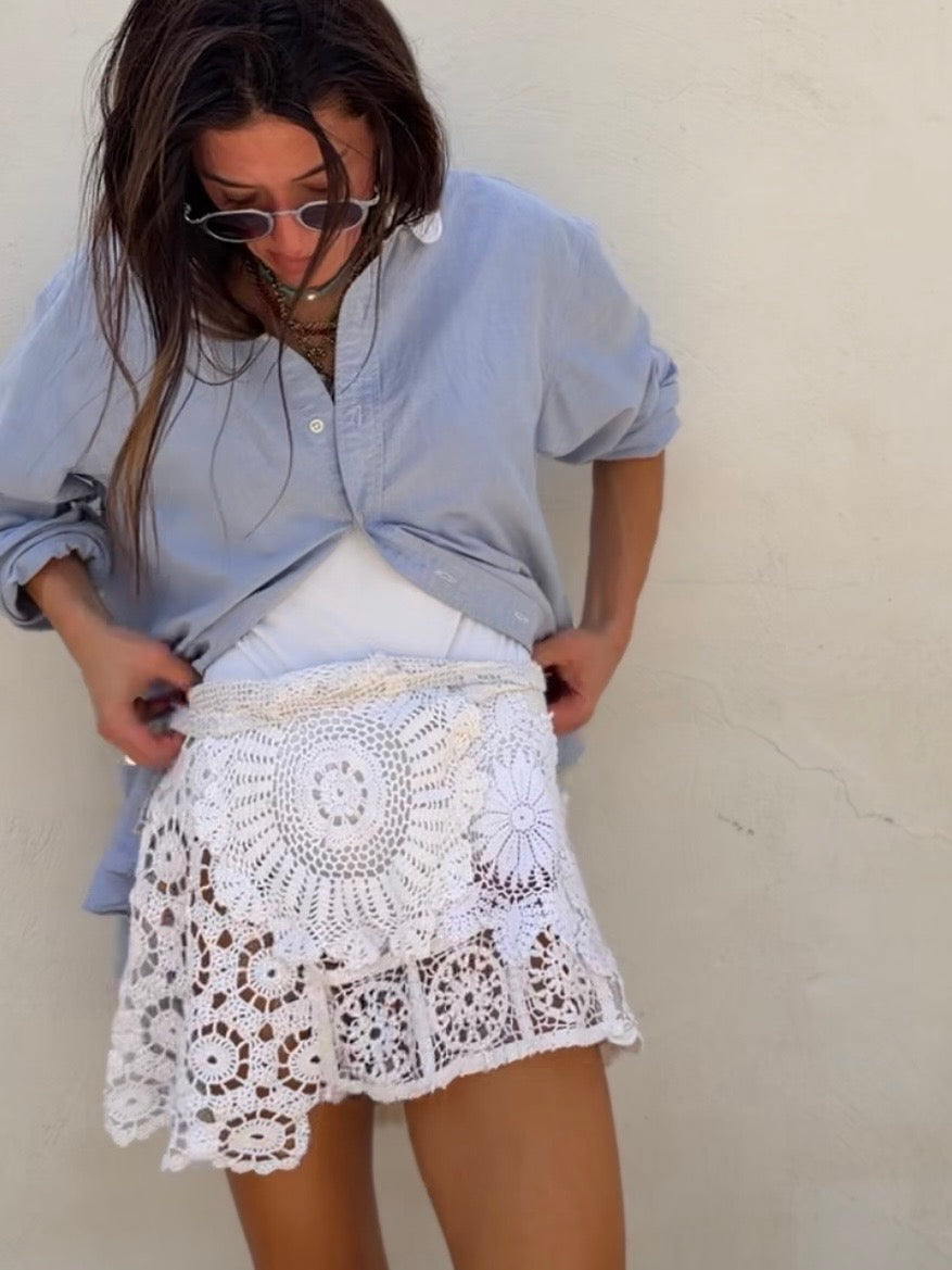 Mixed Crochet Mini Skirt