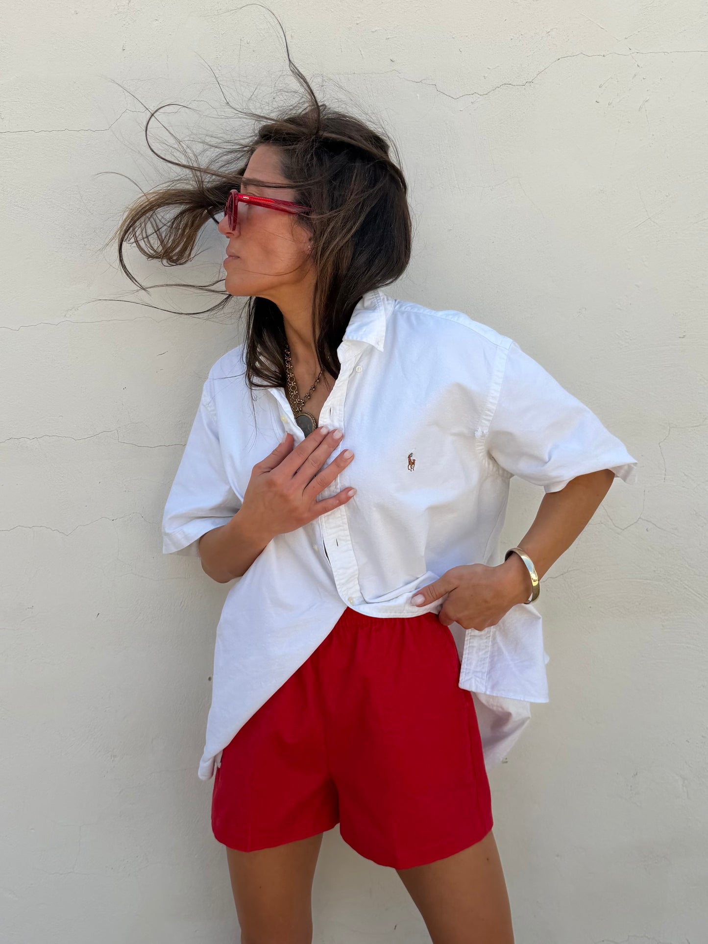 90s Red Cotton Sporty Shorts