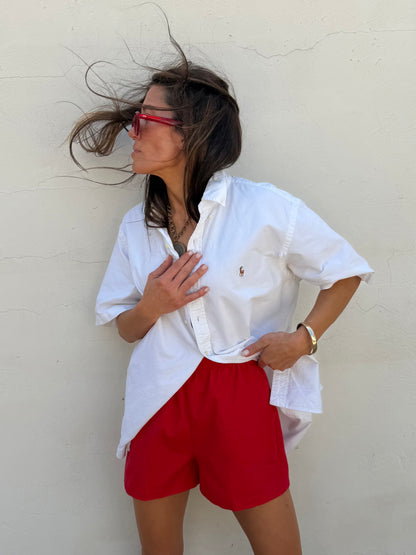 90s Red Cotton Sporty Shorts