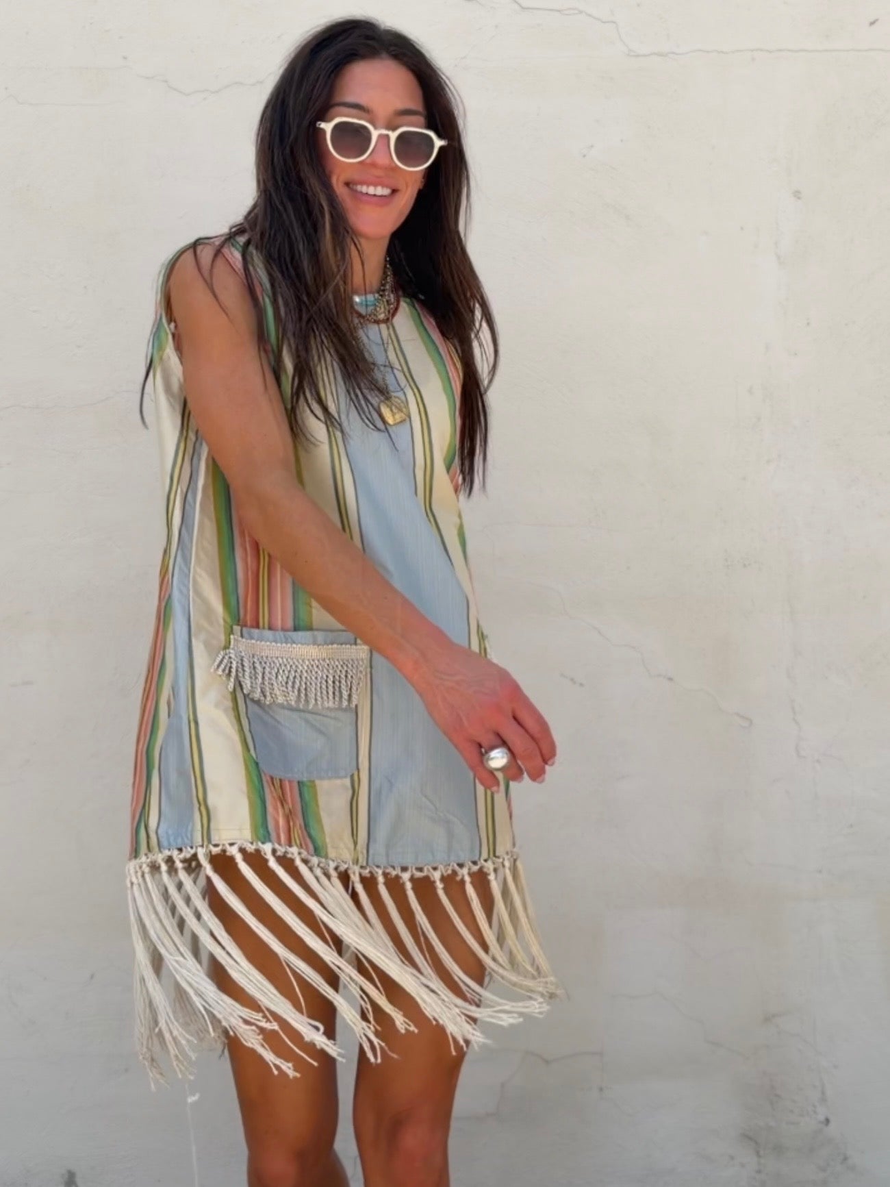 Silk Dupioni Fringe Mini Dress