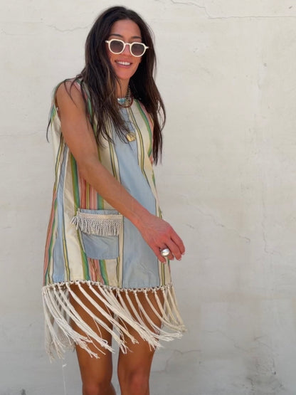 Silk Dupioni Fringe Mini Dress