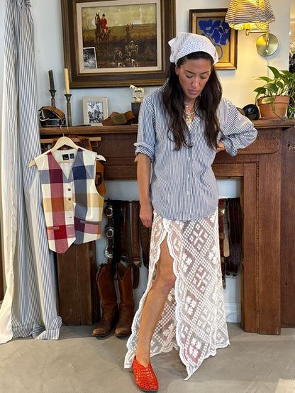 White Lace Antique Tablecloth Maxi Skirt