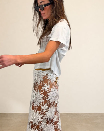 Openwork Crochet Lace Midi Skirt