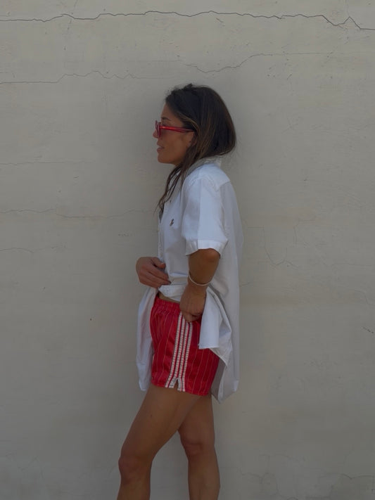 Red Satin Side Stripe Shorts